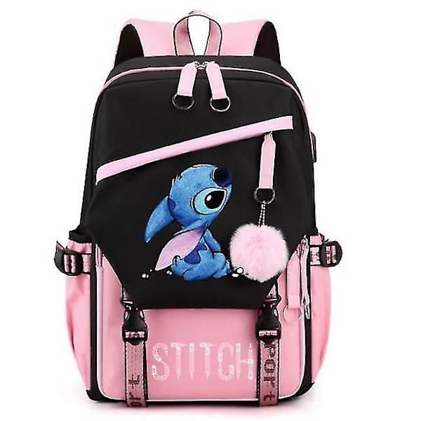 16 tommer Cartoon Stitch Rygsæk USB Drenge og Piger Børnehave Bogtaske Børn Skole Rygsæk Børn Starter Skole Gave Rygsæk Light Grey