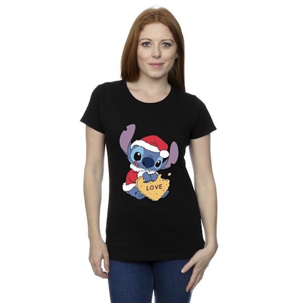 Disney Dam/Kvinnor Lilo Och Stitch Jul Kärlek Biscuit Bomull T-shirt Svart Black XXL