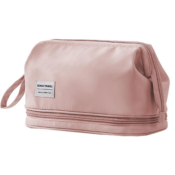Förvaring Dubbellagers kosmetikaväska, bärbar necessär, tillverkad av polyester pink