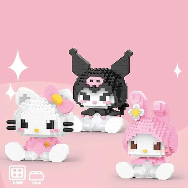 Byggeklosser Sanrio Anime Figur Kuromi Sammensatte Leker Dekorativ Prydnad Modell Min Melodi Barn Puslespill Gaver Hello kitty