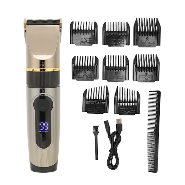 USB hair clipper LCD waterproof 2200mAh lithium battery hair trimmer with 8 pcs guide comb