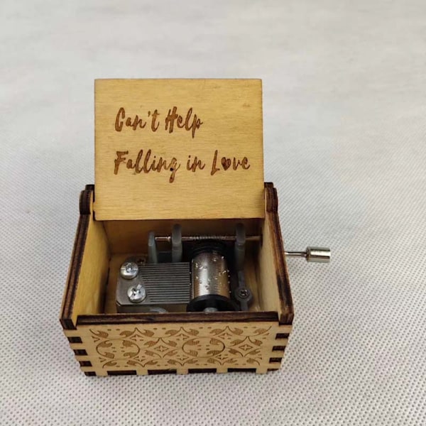 Can't Help Falling In Love With Wooden Music Box, Antique Engraved Music Boxes Approx