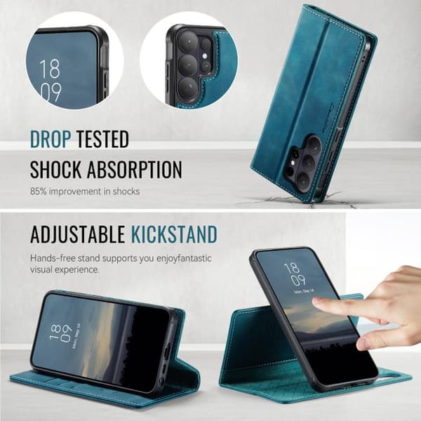 Magnetic RFID Blocking Leather Case for Samsung Galaxy S26 Ultra 5G Grön