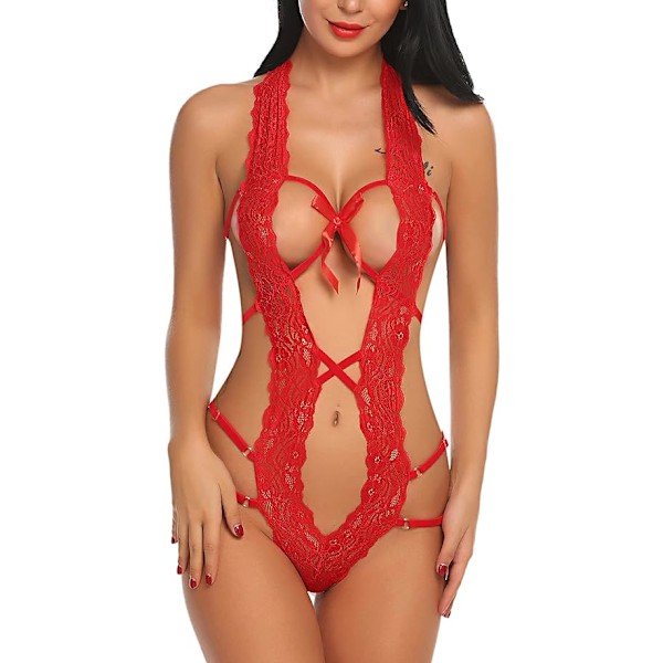 1 Piece (Red) Women's Underwear One Piece Deep V Teddy Sexy Bodysuit