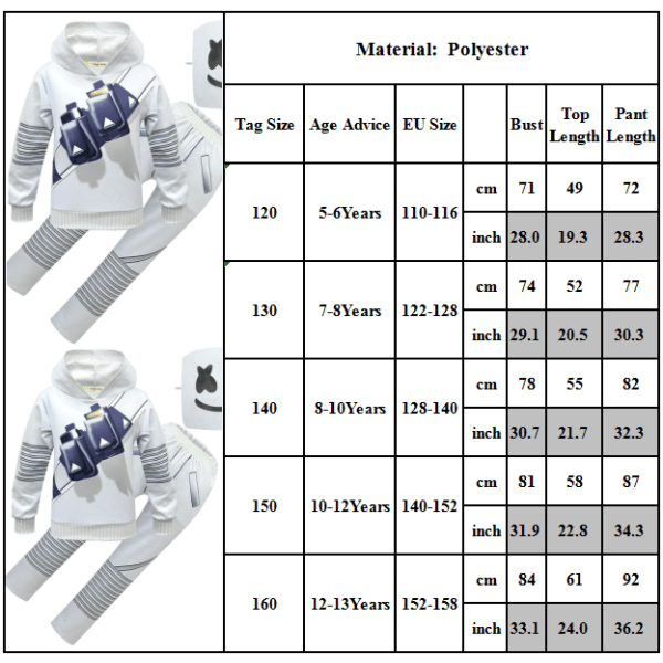 Marshmallow Barnkostym Halloween Set Byxor Tröja . 140cm