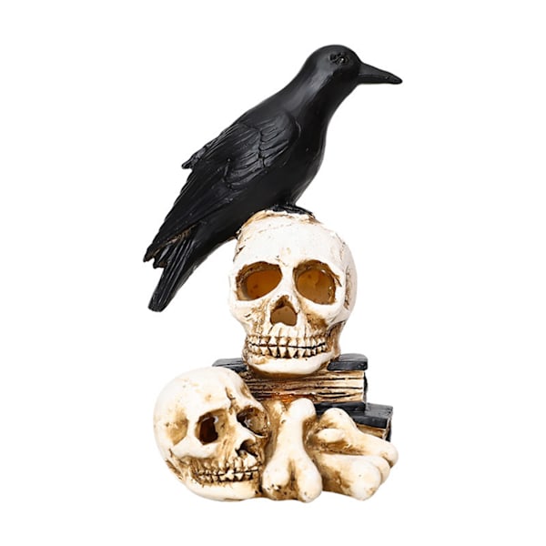 Raven on skull Halloween decoration glowing resin skeleton statue creative props for home garden courtyard