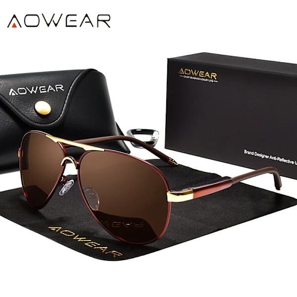 AOWEAR Brand Designer Polarized Sunglasses Men Aviation Coating Mirror Sunglasses for Man Women oculos gafas lentes de sol Brown