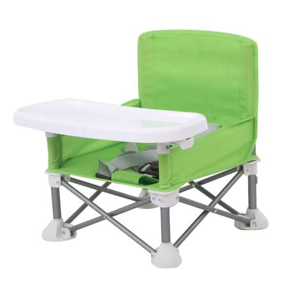 Barnmatsalsstol med bricka Bärbar hopfällbar bältesstol Justerbar Löstagbar campinggräsmatta Barnbord Söt Robust Ns2 Green