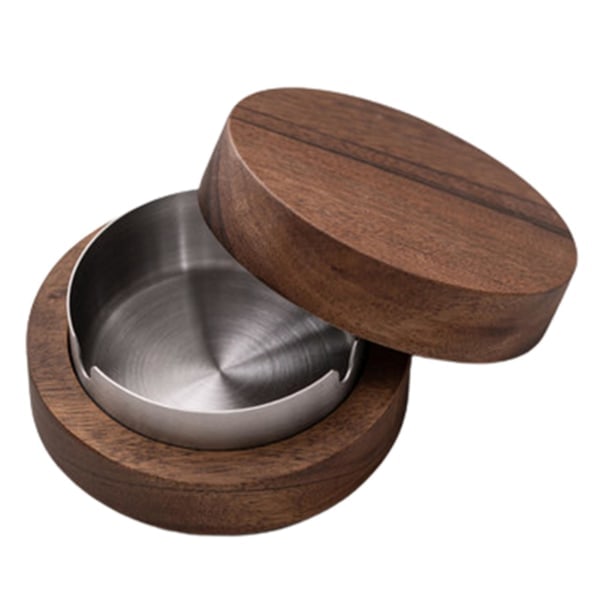 Ashtray Groove Mouth Fine Grinding Walnut Wood Ashtray With Lid Silver