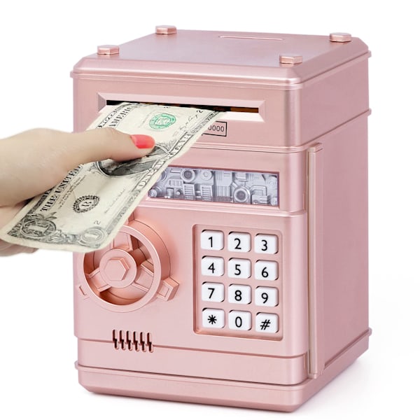 Electronic money bank for kids, password safe for money, rose gold