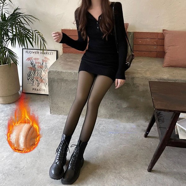 Dam Termiska Leggings Vinter Varma Sexiga Elastiska Genomskinliga Strumpbyxor Fleece Termiska Hög Midja Slim Tjocka Tighta Byxor Svart Strumpbyxor2 Black Pantyhose2 80g