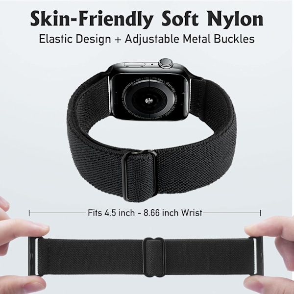 Elastisk klokkeband kompatibelt med Apple Watch 41mm 40mm 38mm Komfortabelt justerbart sportsband for kvinner og menn - Svart