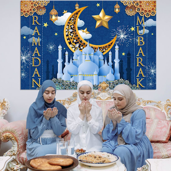 Tausta, 7x5 jalkaa Ramadan Mubarak -kyltti tausta muslimeille, Ramadan Mubarak -koristeet kotiin, Ramadan -koristeet seinätaustalle