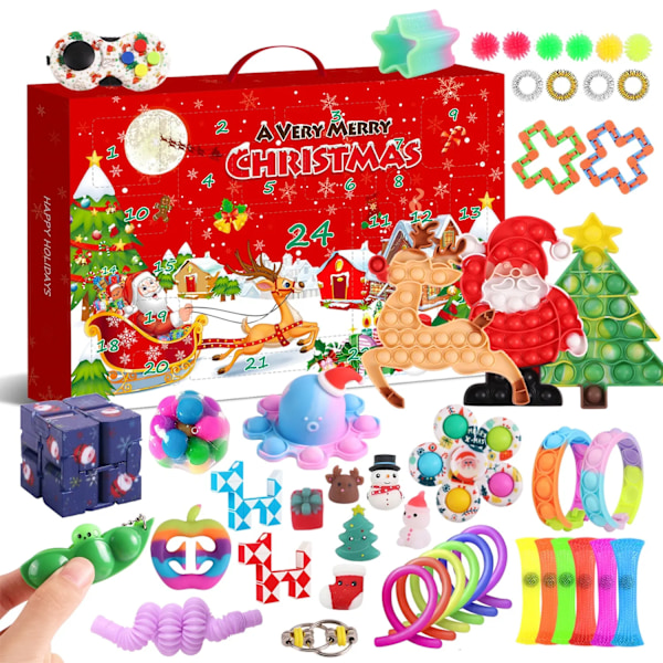 Ny adventskalender 2021 Julleksak for barn Nedtellingskalender 24 dagers julleker Jul Push Bubbles Toy Pack Present Noel Clear