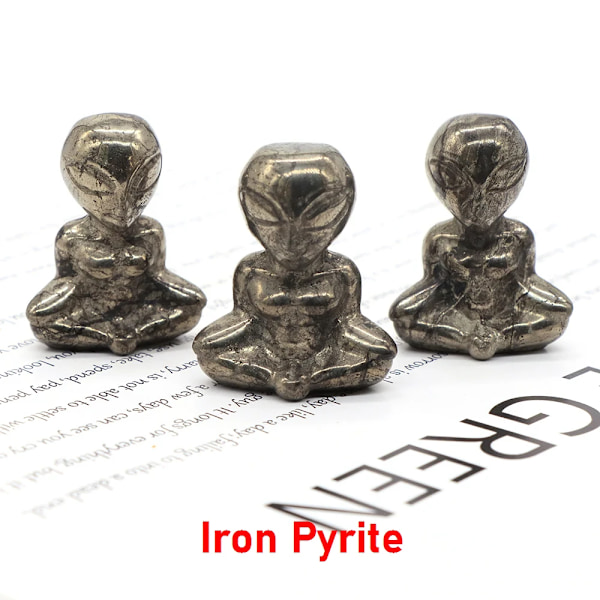 1,6\" Yoga Alien Statue Naturlig Reiki Stein Krystall Skåret Abstrakt Kunst Håndverk Healing Meditasjon Hjem Soverom Dekorasjon Gave Jernpyritt Iron Pyrite 10pcs