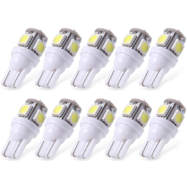 T10 w5w LED med 5 stk 5050SMD 6000k Chip 12v DC 10-pakke Hvit white