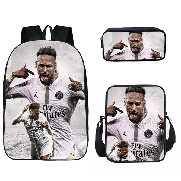 Neymar Fotballryggsekk Student Skoleveske i Tre Set Hvit white 40cm