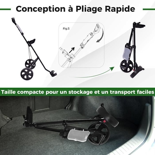 COSTWAY 2-hjulet sammenleggbar EVA golfvogn med 4 teeseter, 4 baller og justerbar stropp i jernramme