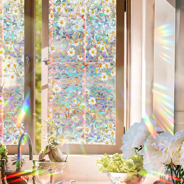 17 x 39,37 tum fönsterfilm, Daisy Rainbow fönsterdekaler, 3D målat glas fönsterfilm