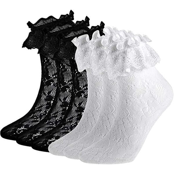 6 Pairs Heilwiy Women's Socks Lace Ruffle Ankle Socks Cup Lace Socks Mesh Socks Gift