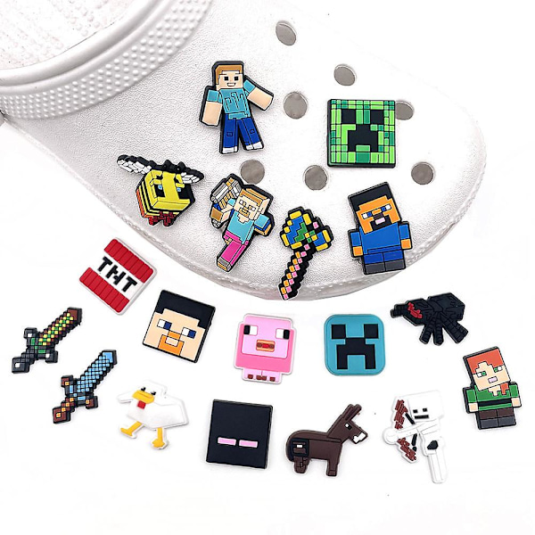 18 st Minecraft-tema Crocs-sko dekorationer Charms DIY Clog Sandaler Pins Skor Tillbehör Set Gåvor