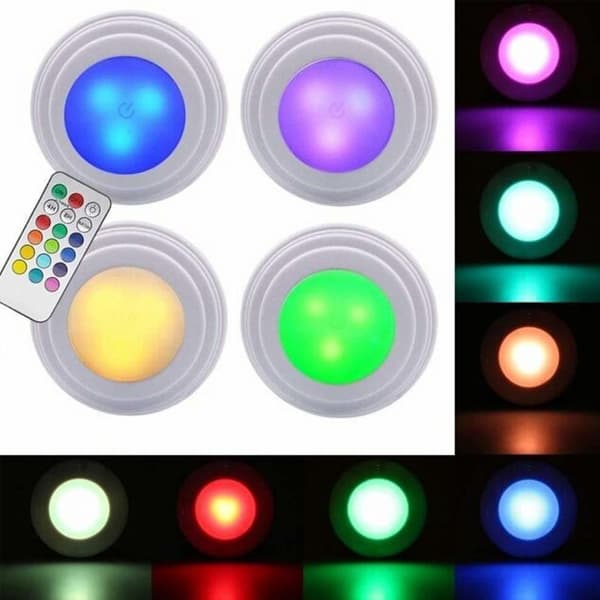 Grundig Battery Powered LED RGB Spotlights with Remote Control - 4-Pack