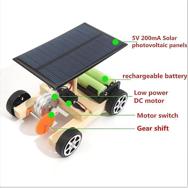 DIY Solhybrid Elektrisk Kjøretøy Tremontert Vitenskapsmodell med Oppladbar Batteri