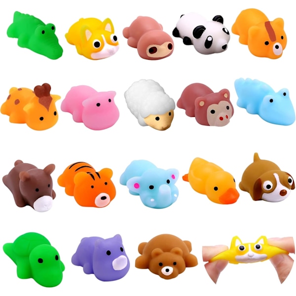 18 st Mochi Squishy Toys - Mini Jungle Animals Squishies - Mjuka Squeeze Fidget Toys - Kawaii Stress Relief - Party Bag Fillers - Födelsedagsfestfavors