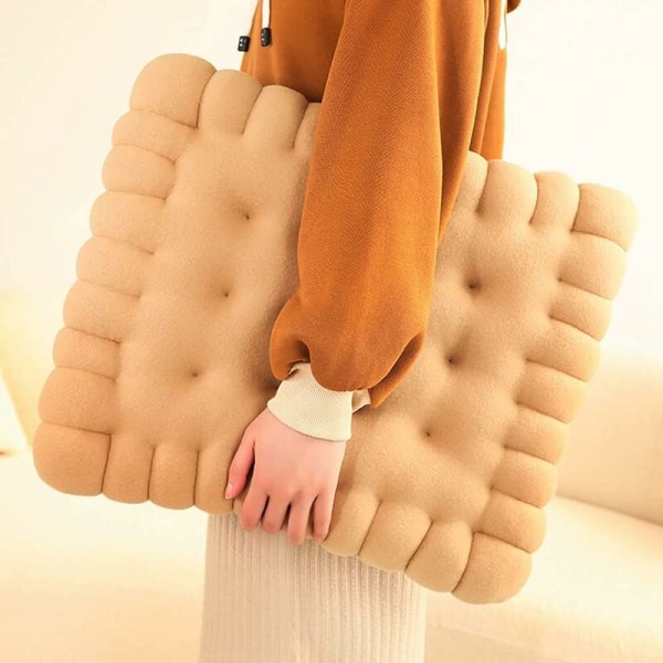 (Beige) Cute Rectangular Artificial Biscuit Cushion for Seating, Floor