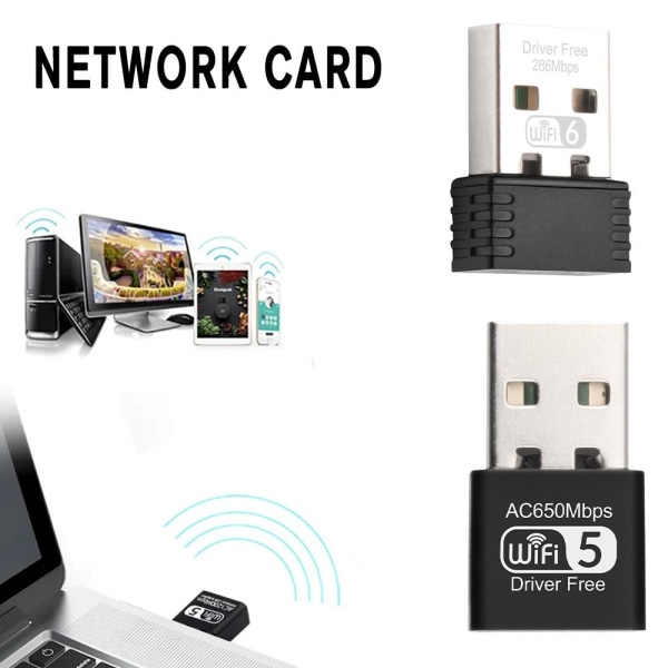 650 Mbps Mini USB Wifi Adapter Trådløst Nettverkskort 802.11AC D 2.4GHz & 5.8GHz 650M one-size