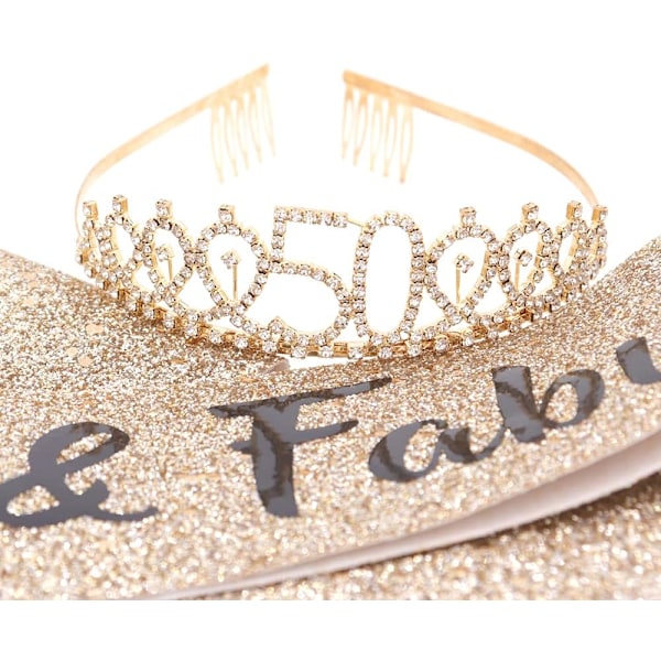 \"70 og Fantastisk\" Sash & Rhinestone Tiara Sæt - 70-års Fødselsdag Sash 70 Fødselsdag Gaver Festartikler, Guld