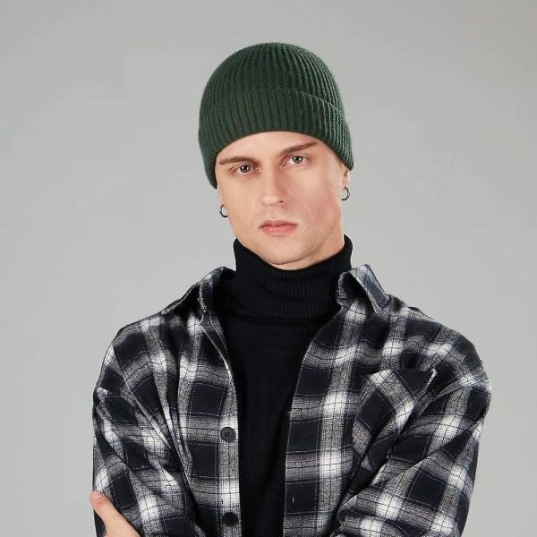 4-pak uld Fisherman-huer til mænd, strikket kort watch cap varme huer