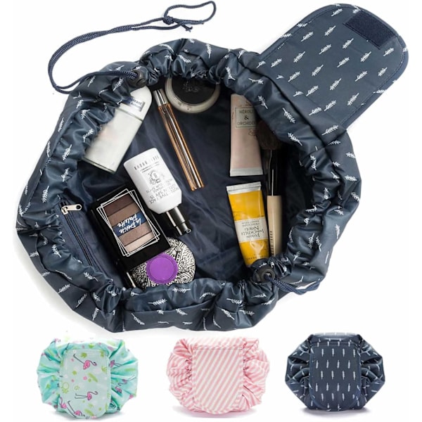 Toalettveske, Quick Makeup Bag Toalettveske med snøring (Navy Blue Feathers)