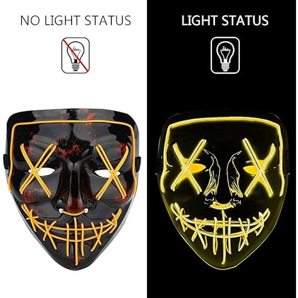 LED-skrekkmaske, Halloween-maske, Rengjøring med 3X lyseffekter, Con