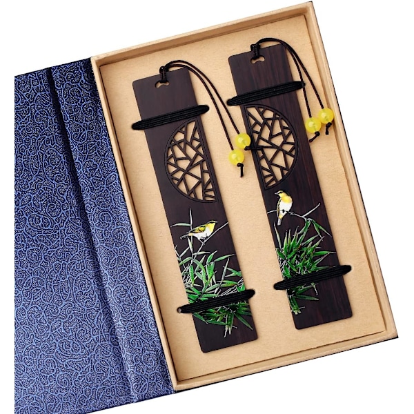 Set of 2 painted flowers, birds and wooden bookmarks, a practica