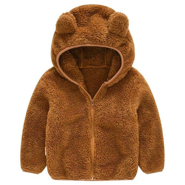 Barn Baby Drenge Piger Fleece Teddy Bear Frakke Hættetrøje Vinter Varm Hætte Zip Jakke Brun Brown 90cm