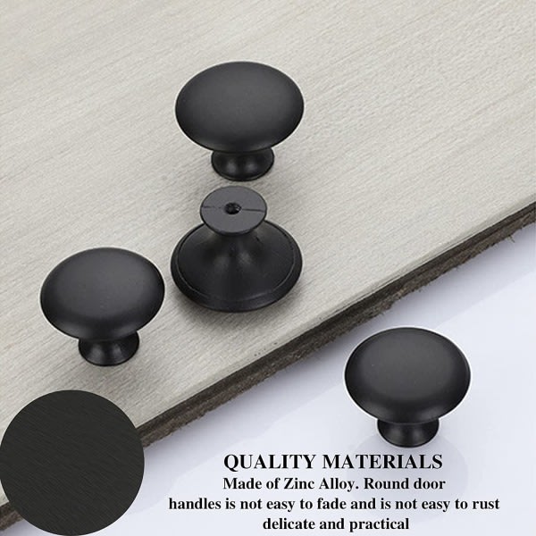 12 delar 30 mm runda skåpknoppar Svarta solida knoppar Handtag Vintage skåpknoppar med 12 skruvar för möbellåda Garderober Badrum