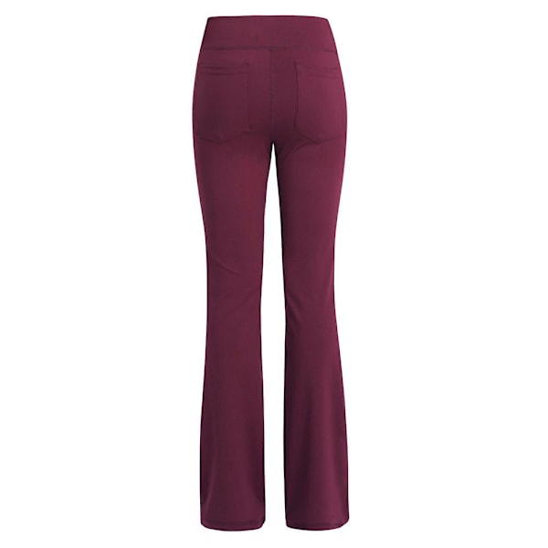 Kvinde Regular Høj Talje Elastiske Yoga Bukser Åndbar Komfortabel Fuld Længde Brede Ben Bukser Sommer Casual Flare Bukser Vinrød Wine Red L