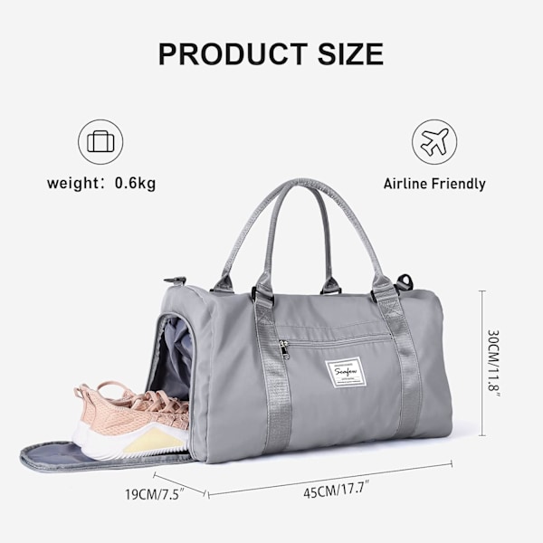 Gym Bag Kvinner Menn med Skoskuff og Våt Lomme, for Easyjet Airlines Kabin Bag 45x36x20 Underseat Reise Duffel Bag Holdall Tote Carry on Lugga