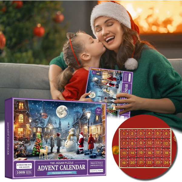 Adventskalender 2023, Julpussel, Adventspussel 1008 bitar för barn Vuxna, 24 dagars julkalender & leksak & spel, julklapp till flickor