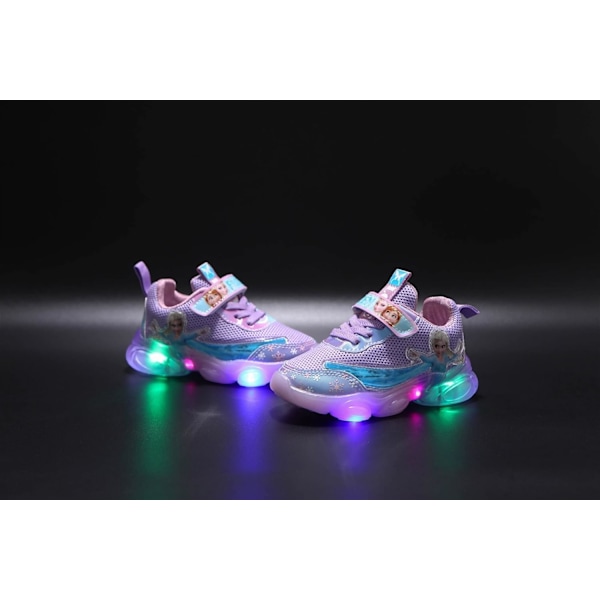 Elsa sko, prinsesse sneakers, jenter lysende sko, barn led lys, gutter jenter lett mesh stoff sko kryss trening sko casual barn sneakers C Lilla C Purple 26