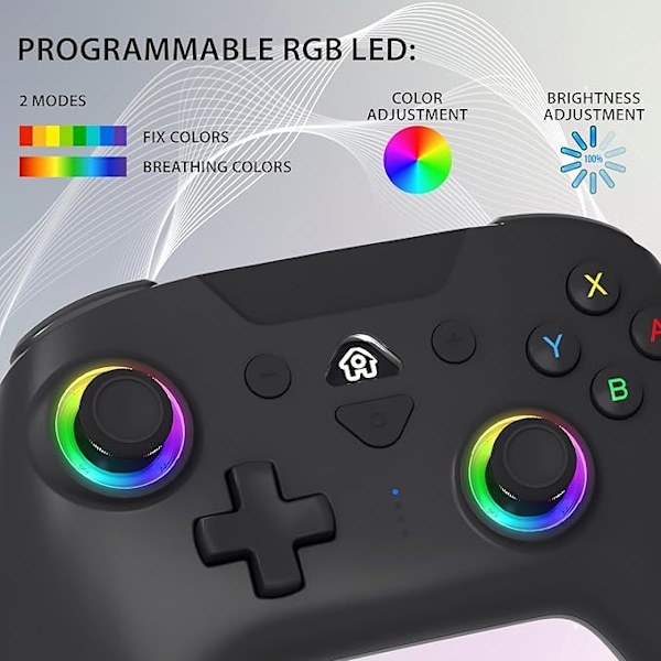 Subsonic trådløs controller til Switch og Switch Oled - Bluetooth trådløs controller med LED, vibrationer og 6-akset gyro - Sort Black