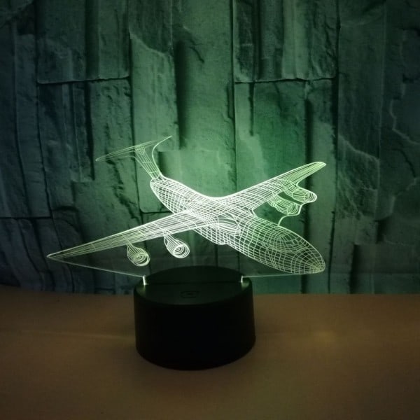 Flygplansnattlampa för barn, 3D-illusionlampa, 16 färger som ändras med fjärrkontroll, rumsdekor, presenter till barn pojkar flickor