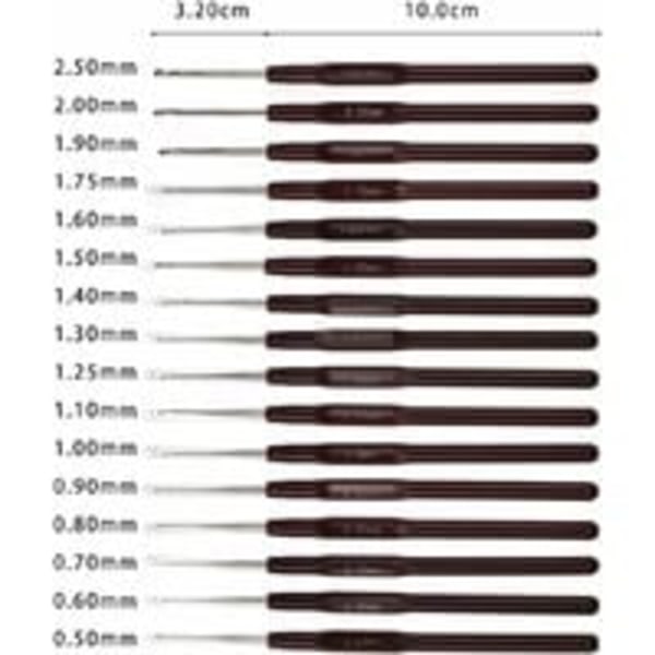 Katech 16 størrelser hæklede hæklenåle, 0,5 mm-2,5 mm ergonomisk blødt greb aluminium hæklenålesæt, lette hæklenåle til gigt hænder