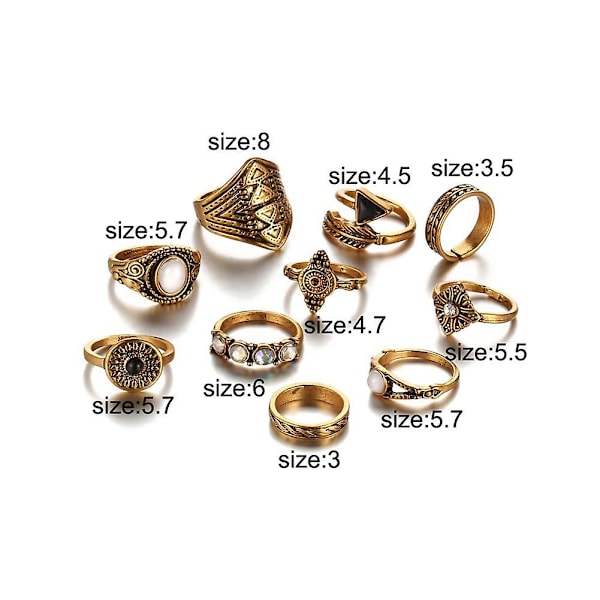 10 st/set Boho Dam Retro Fläkt Pil Båge Snidade Knuckle Midi Staplingsringar Bronze