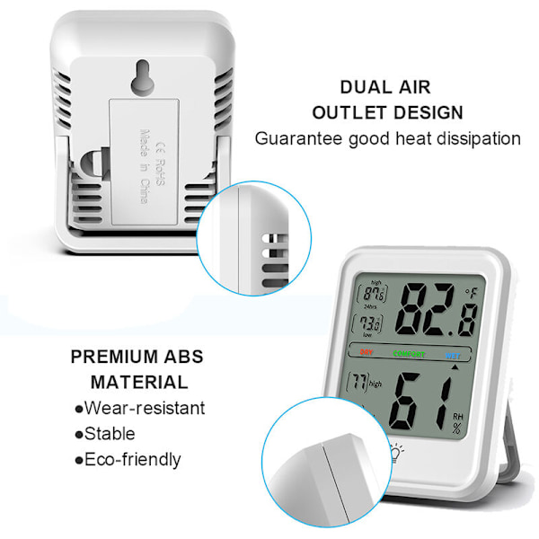 Suuri näyttö valkoinen elektroninen lämpötila- ja kosteusmittari langaton sääasema kuiva ja kosteusmittari,