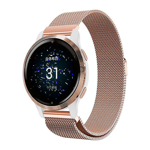 Magnetisk Milanese-rem i rustfritt stål for Garmin Venu 2/Venu SQ/Venu 2S Venu Venus Rose Gold