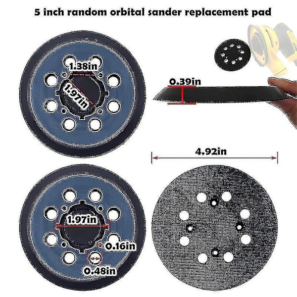 2-pak udskiftningspuder til Dewalt Dwe64233 & N329079 tilfældig bane slibemaskine, 5 tommer 8 hul velcro slibeskiver bagplader, kompatibel med Dwe6421-b