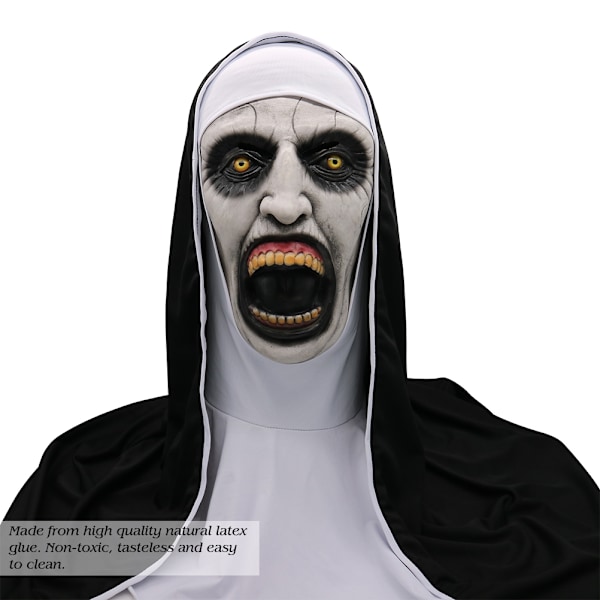 Halloween Nun Horror Mask Cosplay Läskiga Latex Masker Med Huvudduk Full Face Hjälm Halloween Fest Rekvisita