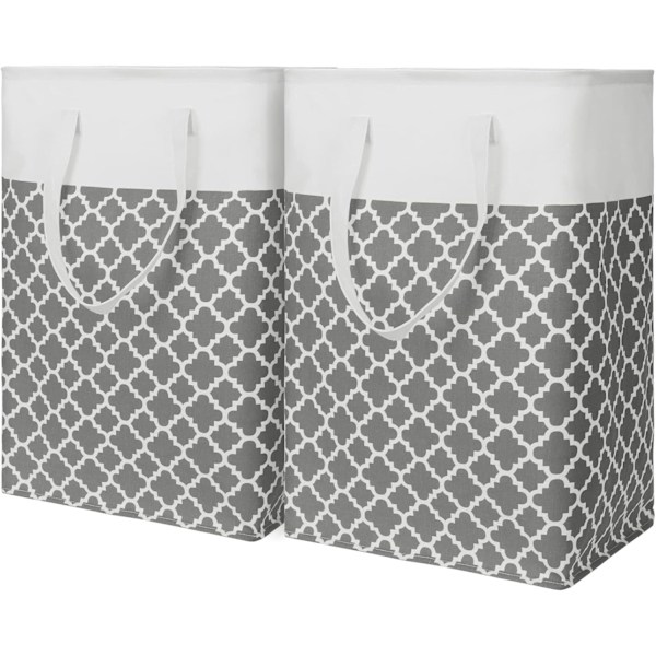 2-pack 75L laundry basket with long reinforced handles, freestanding